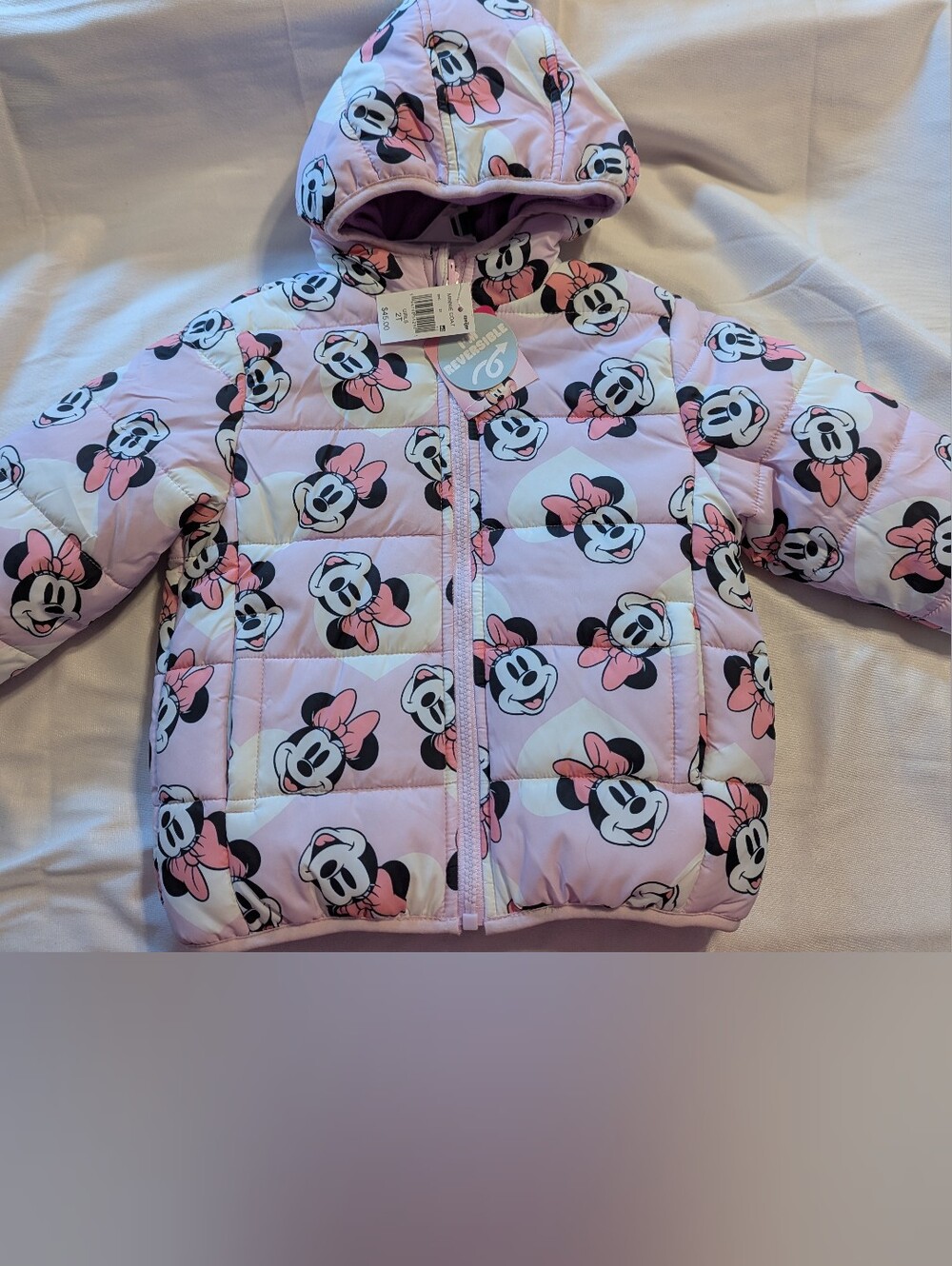 Disney Minnie Mouse Hooded Reversible Winter Coat Size 2T BNWT